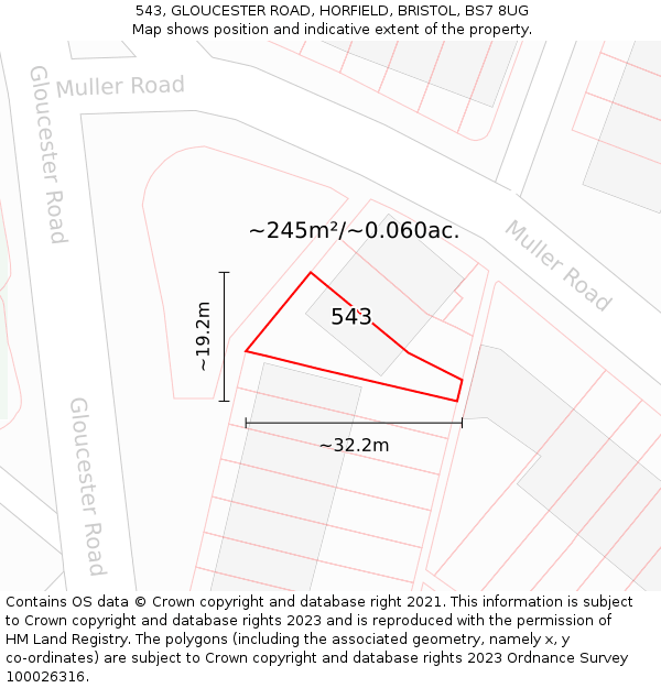 543, GLOUCESTER ROAD, HORFIELD, BRISTOL, BS7 8UG: Plot and title map