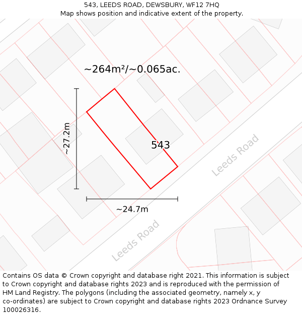 543, LEEDS ROAD, DEWSBURY, WF12 7HQ: Plot and title map