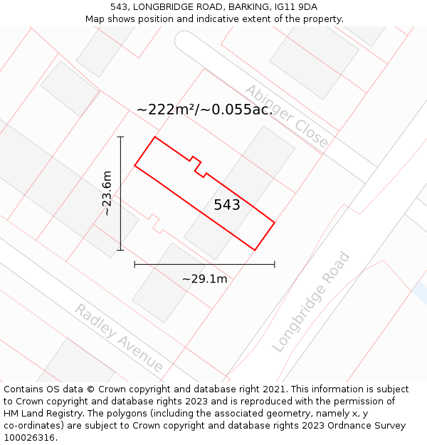 543, LONGBRIDGE ROAD, BARKING, IG11 9DA: Plot and title map