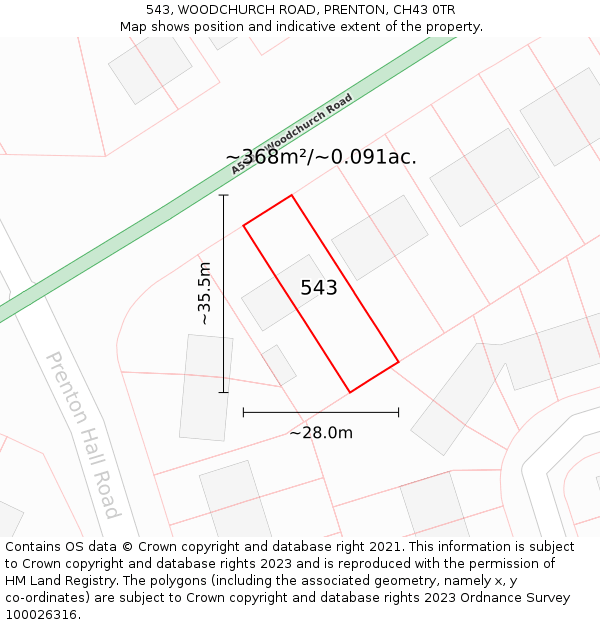 543, WOODCHURCH ROAD, PRENTON, CH43 0TR: Plot and title map