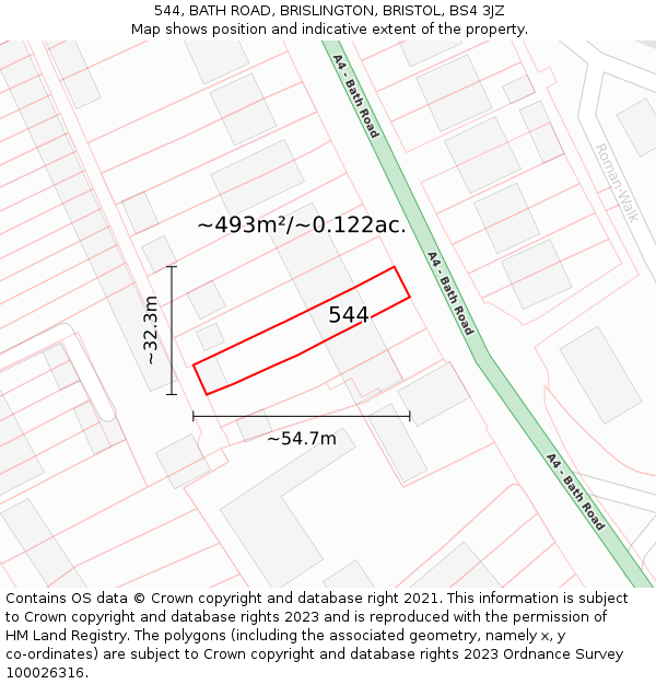 544, BATH ROAD, BRISLINGTON, BRISTOL, BS4 3JZ: Plot and title map