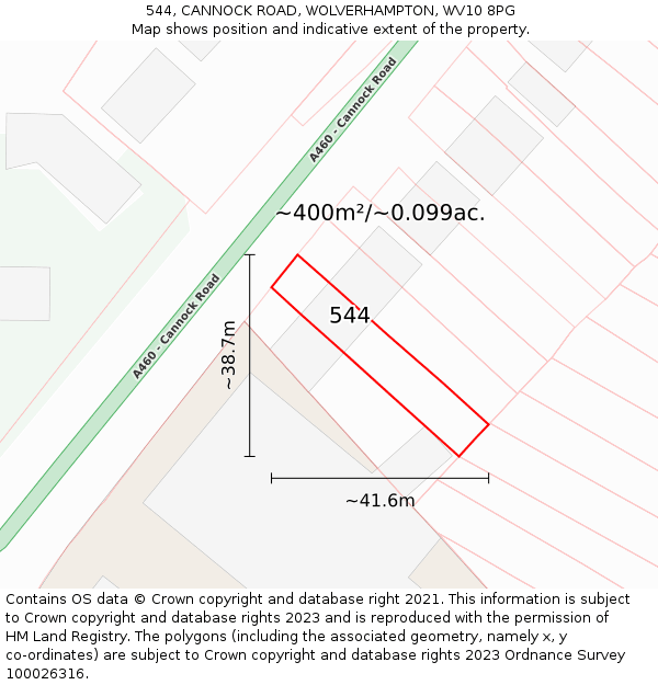544, CANNOCK ROAD, WOLVERHAMPTON, WV10 8PG: Plot and title map