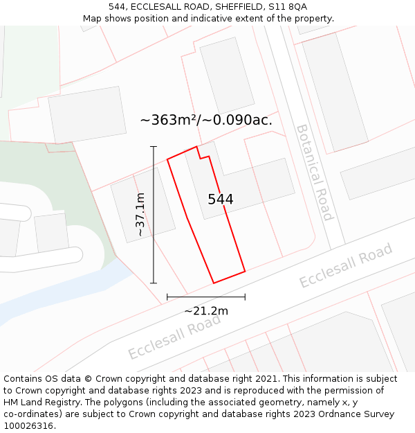 544, ECCLESALL ROAD, SHEFFIELD, S11 8QA: Plot and title map