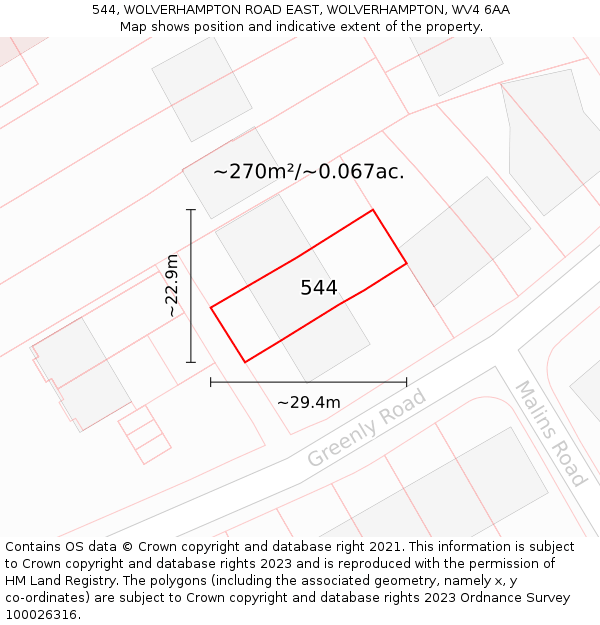 544, WOLVERHAMPTON ROAD EAST, WOLVERHAMPTON, WV4 6AA: Plot and title map