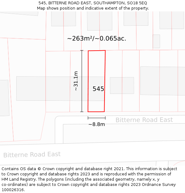 545, BITTERNE ROAD EAST, SOUTHAMPTON, SO18 5EQ: Plot and title map