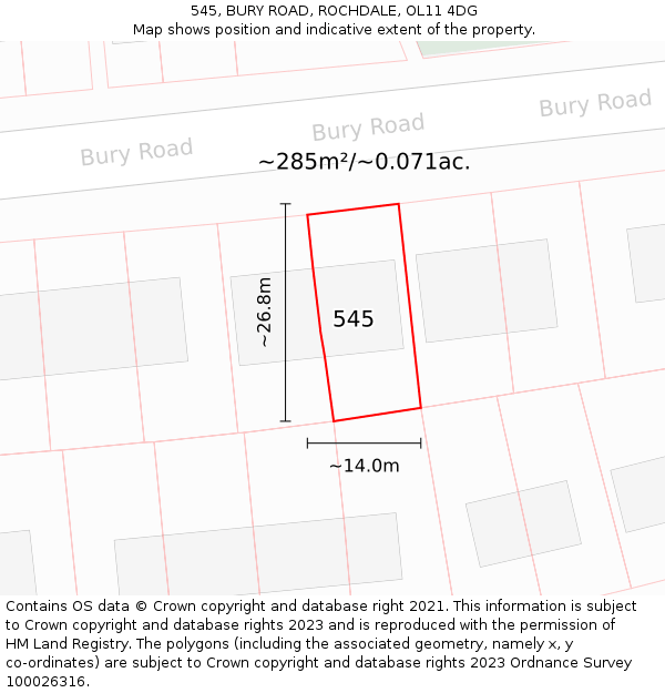 545, BURY ROAD, ROCHDALE, OL11 4DG: Plot and title map