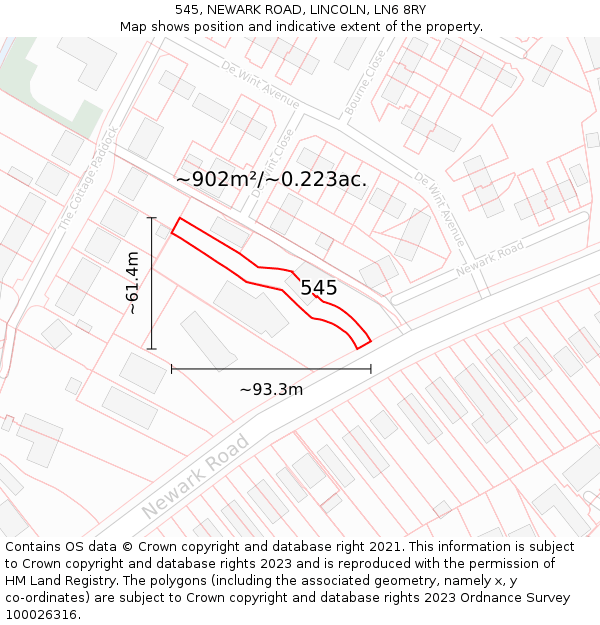 545, NEWARK ROAD, LINCOLN, LN6 8RY: Plot and title map