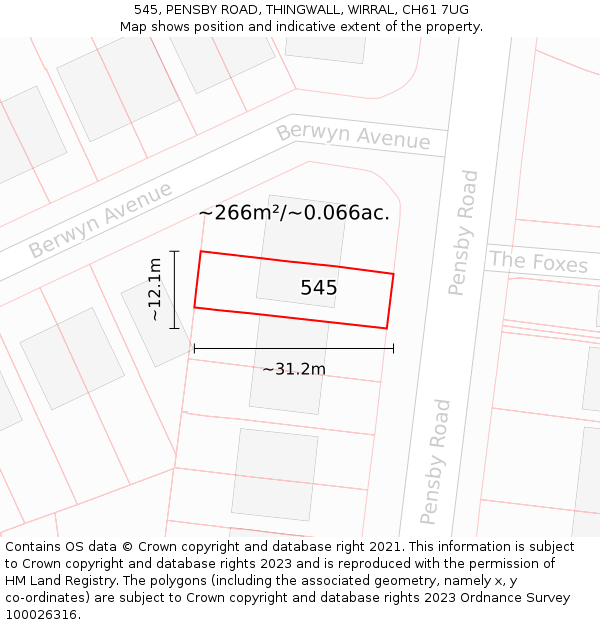 545, PENSBY ROAD, THINGWALL, WIRRAL, CH61 7UG: Plot and title map