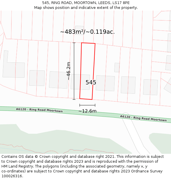545, RING ROAD, MOORTOWN, LEEDS, LS17 8PE: Plot and title map