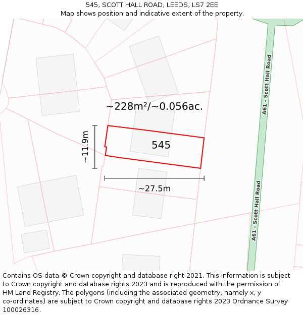 545, SCOTT HALL ROAD, LEEDS, LS7 2EE: Plot and title map