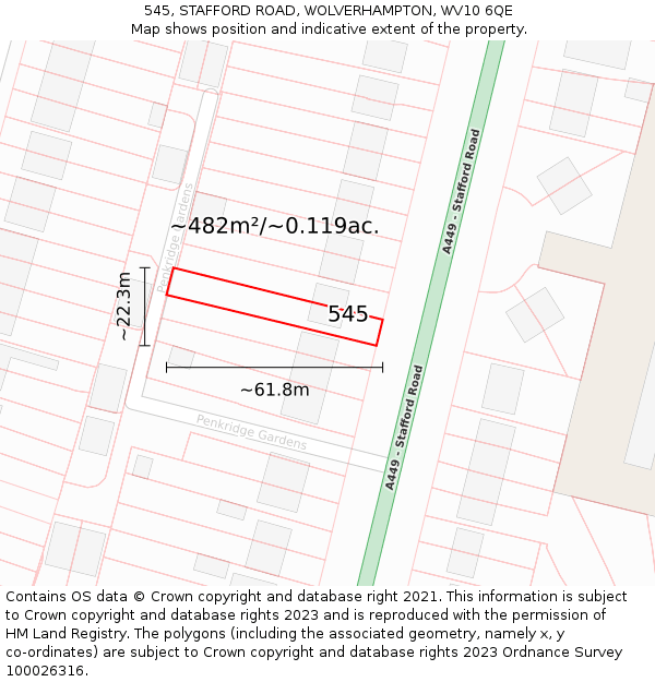 545, STAFFORD ROAD, WOLVERHAMPTON, WV10 6QE: Plot and title map