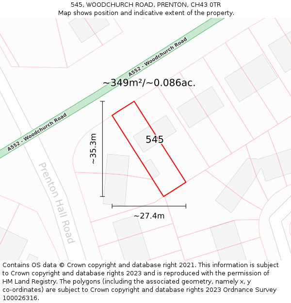 545, WOODCHURCH ROAD, PRENTON, CH43 0TR: Plot and title map