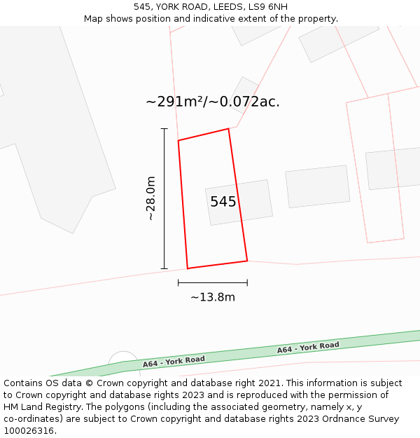 545, YORK ROAD, LEEDS, LS9 6NH: Plot and title map