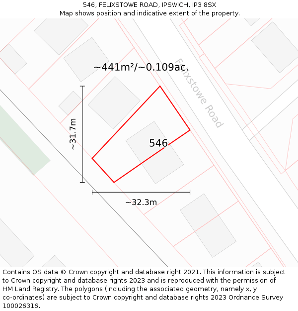 546, FELIXSTOWE ROAD, IPSWICH, IP3 8SX: Plot and title map