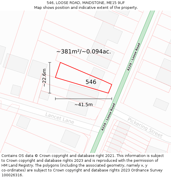 546, LOOSE ROAD, MAIDSTONE, ME15 9UF: Plot and title map