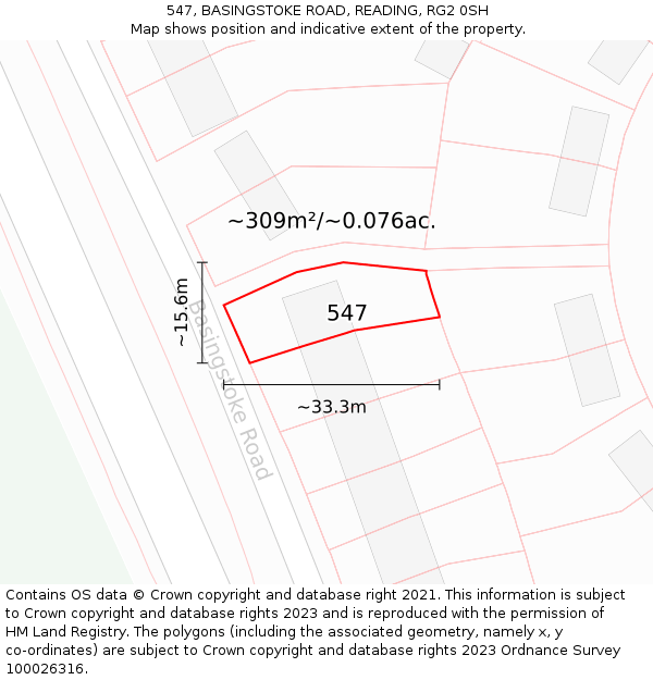 547, BASINGSTOKE ROAD, READING, RG2 0SH: Plot and title map