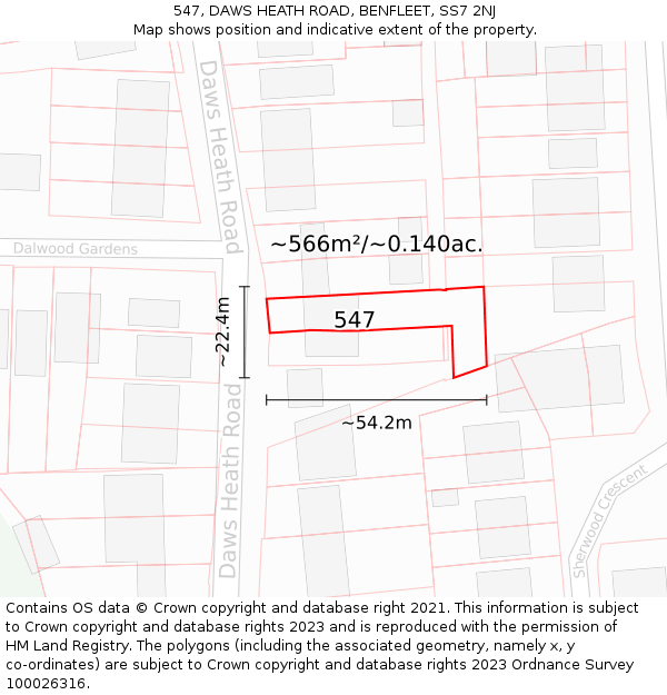 547, DAWS HEATH ROAD, BENFLEET, SS7 2NJ: Plot and title map