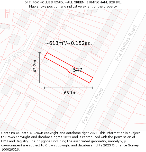 547, FOX HOLLIES ROAD, HALL GREEN, BIRMINGHAM, B28 8RL: Plot and title map