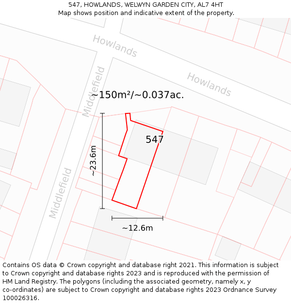 547, HOWLANDS, WELWYN GARDEN CITY, AL7 4HT: Plot and title map