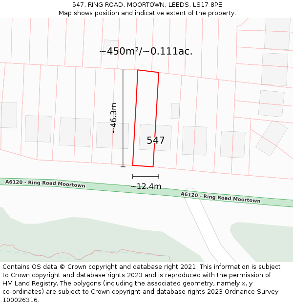 547, RING ROAD, MOORTOWN, LEEDS, LS17 8PE: Plot and title map