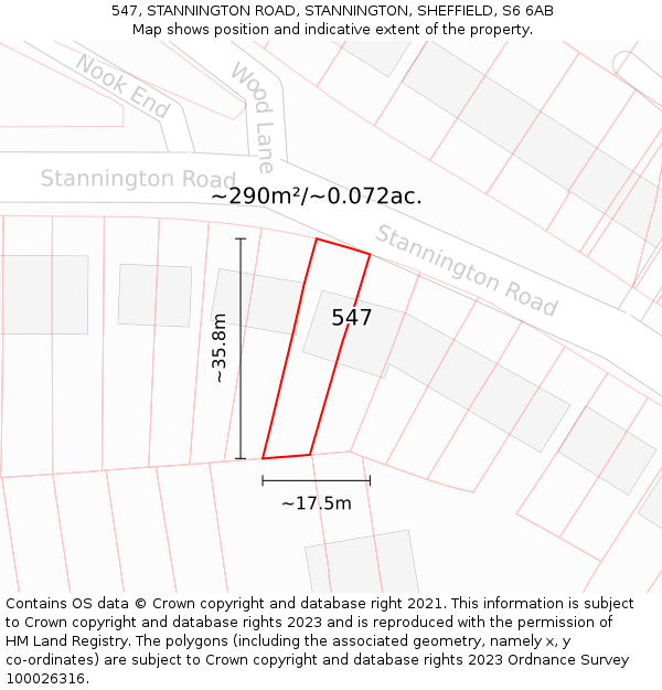 547, STANNINGTON ROAD, STANNINGTON, SHEFFIELD, S6 6AB: Plot and title map