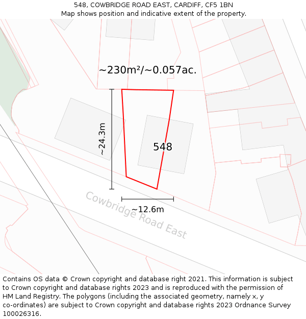 548, COWBRIDGE ROAD EAST, CARDIFF, CF5 1BN: Plot and title map