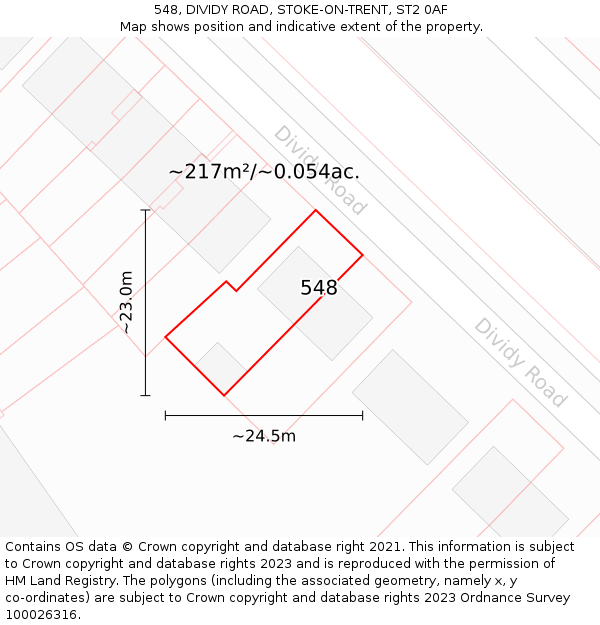 548, DIVIDY ROAD, STOKE-ON-TRENT, ST2 0AF: Plot and title map