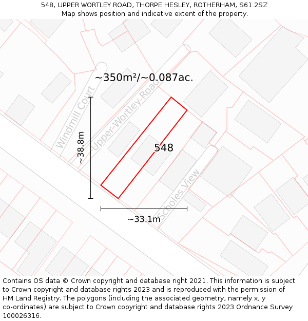 548, UPPER WORTLEY ROAD, THORPE HESLEY, ROTHERHAM, S61 2SZ: Plot and title map