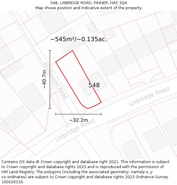 548, UXBRIDGE ROAD, PINNER, HA5 3QA: Plot and title map