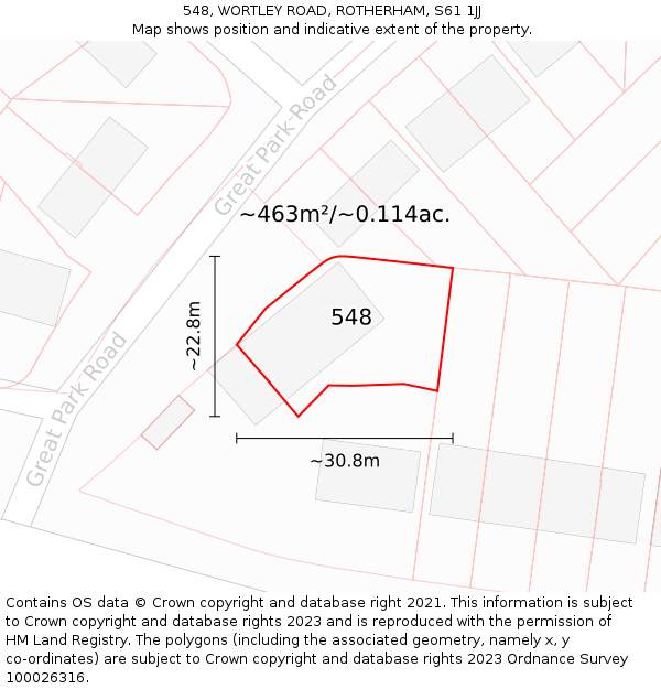 548, WORTLEY ROAD, ROTHERHAM, S61 1JJ: Plot and title map