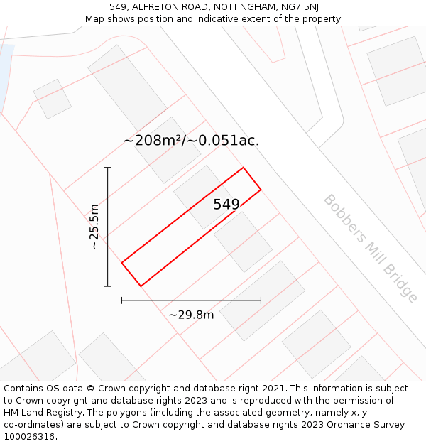 549, ALFRETON ROAD, NOTTINGHAM, NG7 5NJ: Plot and title map