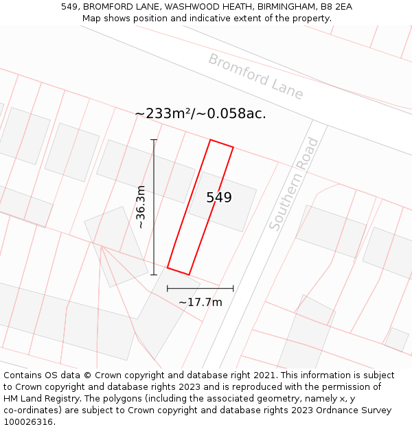 549, BROMFORD LANE, WASHWOOD HEATH, BIRMINGHAM, B8 2EA: Plot and title map