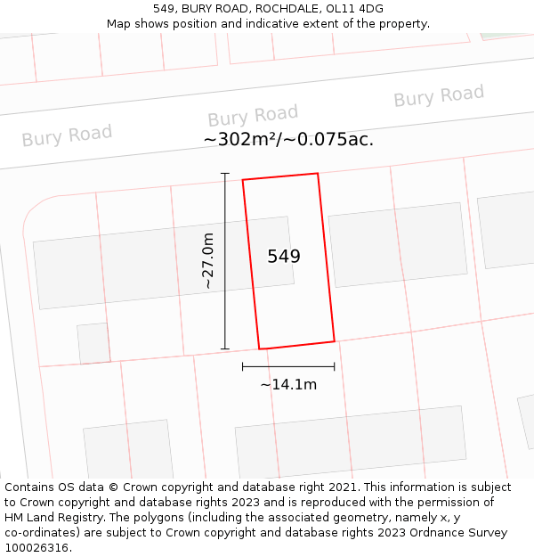549, BURY ROAD, ROCHDALE, OL11 4DG: Plot and title map