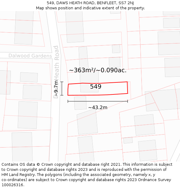 549, DAWS HEATH ROAD, BENFLEET, SS7 2NJ: Plot and title map