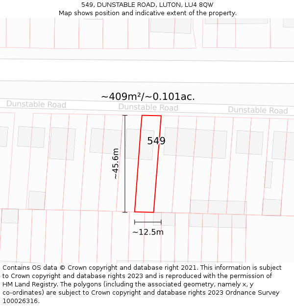 549, DUNSTABLE ROAD, LUTON, LU4 8QW: Plot and title map