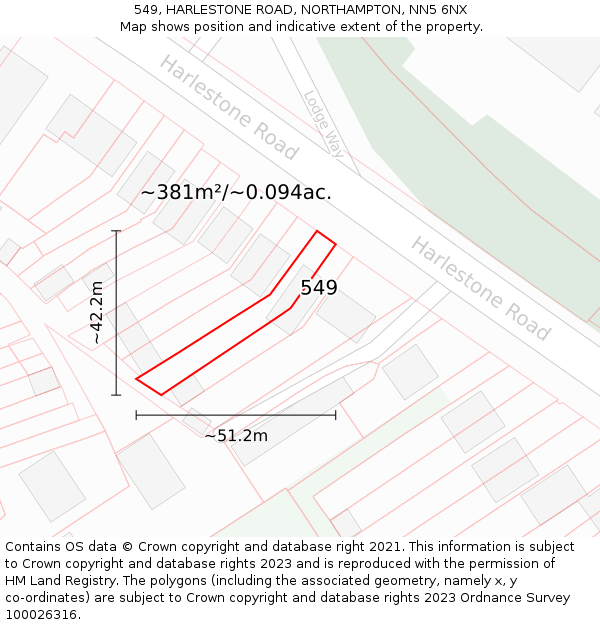 549, HARLESTONE ROAD, NORTHAMPTON, NN5 6NX: Plot and title map