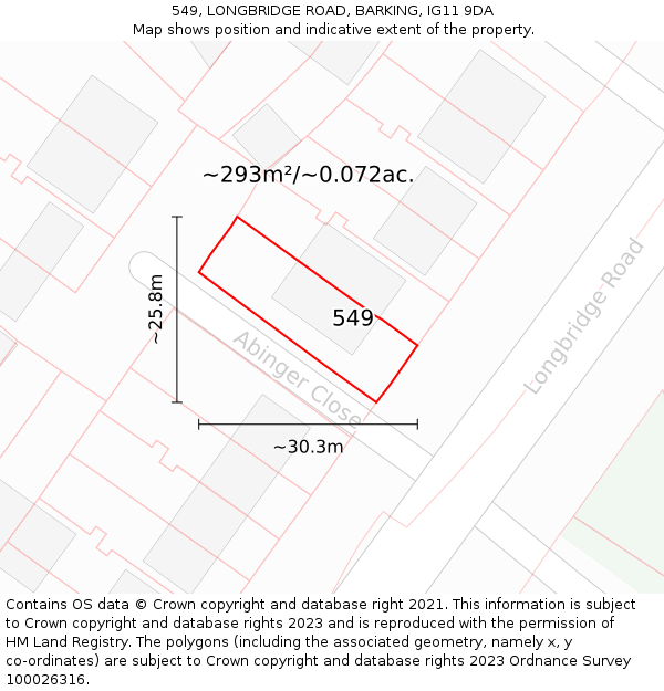 549, LONGBRIDGE ROAD, BARKING, IG11 9DA: Plot and title map