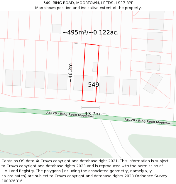549, RING ROAD, MOORTOWN, LEEDS, LS17 8PE: Plot and title map