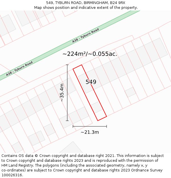 549, TYBURN ROAD, BIRMINGHAM, B24 9RX: Plot and title map