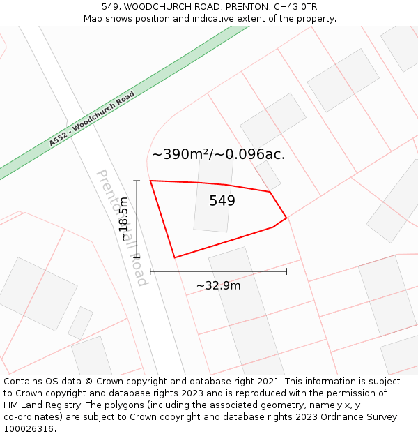 549, WOODCHURCH ROAD, PRENTON, CH43 0TR: Plot and title map