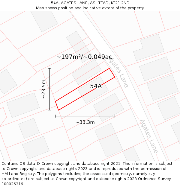 54A, AGATES LANE, ASHTEAD, KT21 2ND: Plot and title map