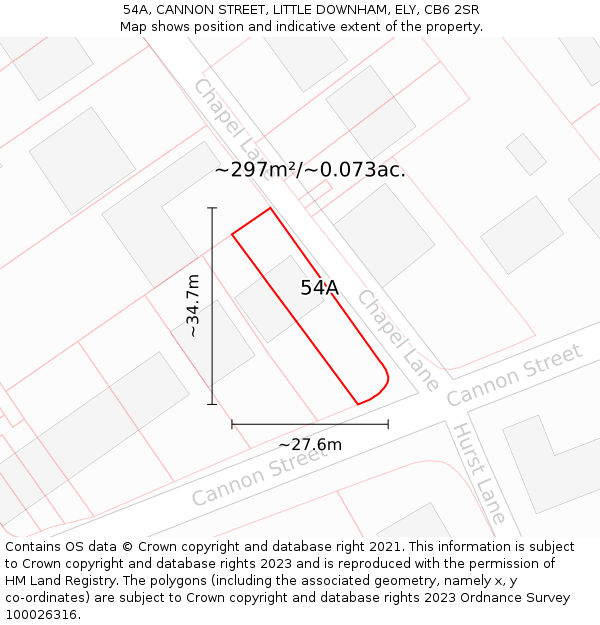 54A, CANNON STREET, LITTLE DOWNHAM, ELY, CB6 2SR: Plot and title map