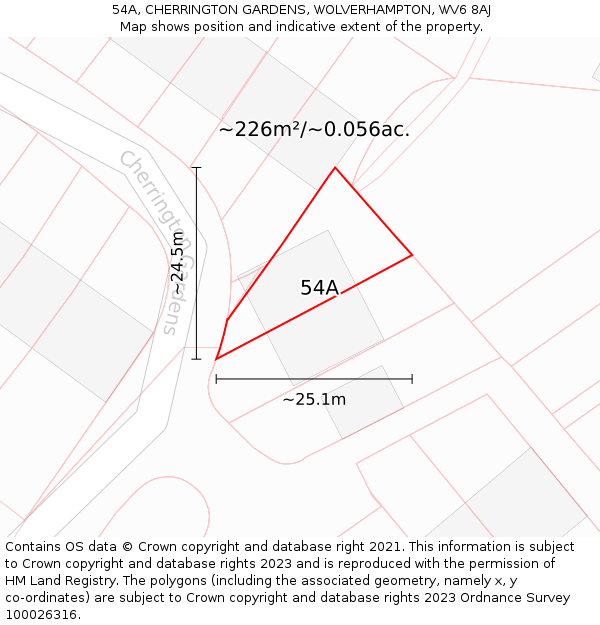 54A, CHERRINGTON GARDENS, WOLVERHAMPTON, WV6 8AJ: Plot and title map