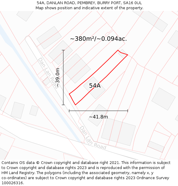 54A, DANLAN ROAD, PEMBREY, BURRY PORT, SA16 0UL: Plot and title map