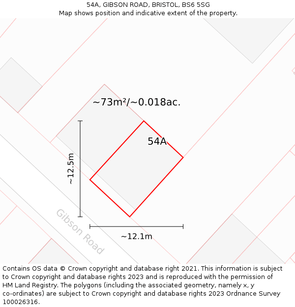 54A, GIBSON ROAD, BRISTOL, BS6 5SG: Plot and title map