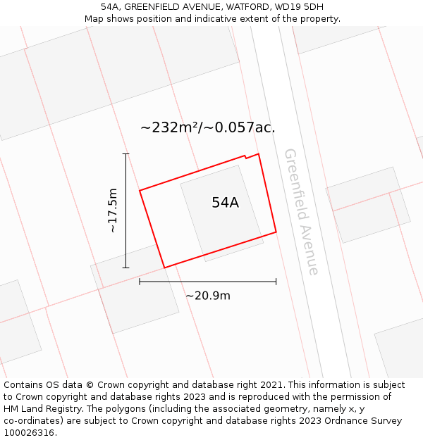 54A, GREENFIELD AVENUE, WATFORD, WD19 5DH: Plot and title map