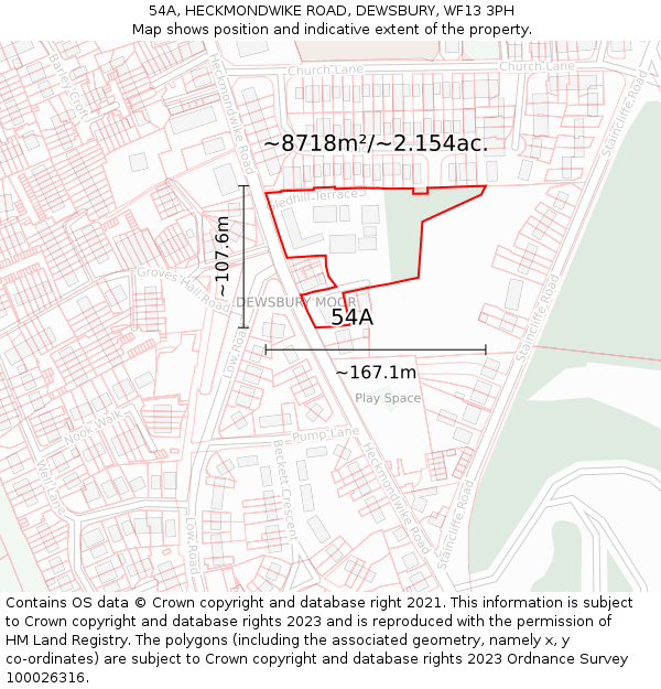 54A, HECKMONDWIKE ROAD, DEWSBURY, WF13 3PH: Plot and title map