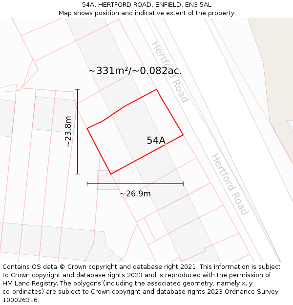 54A, HERTFORD ROAD, ENFIELD, EN3 5AL: Plot and title map