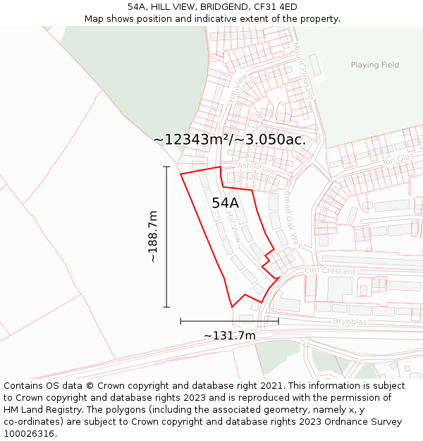 54A, HILL VIEW, BRIDGEND, CF31 4ED: Plot and title map
