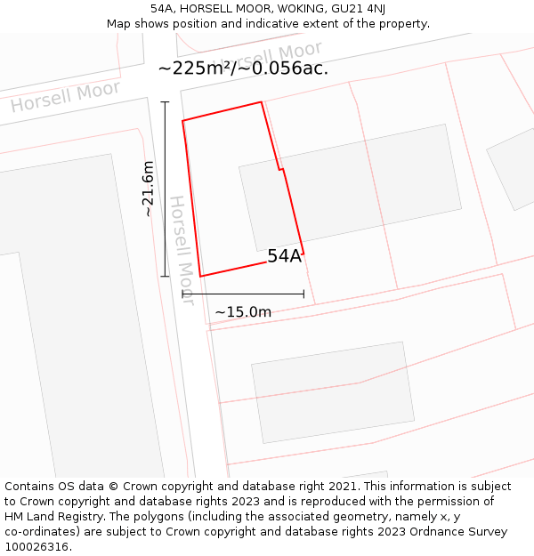 54A, HORSELL MOOR, WOKING, GU21 4NJ: Plot and title map
